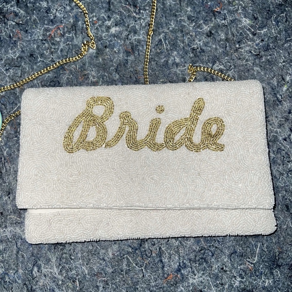 Chic White Bridal Clutch with Gold Chain